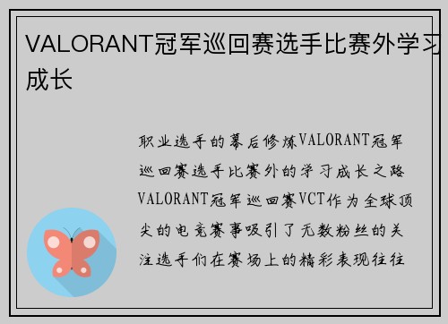 VALORANT冠军巡回赛选手比赛外学习成长