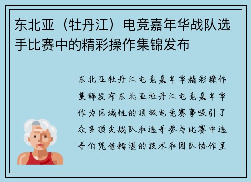 东北亚（牡丹江）电竞嘉年华战队选手比赛中的精彩操作集锦发布
